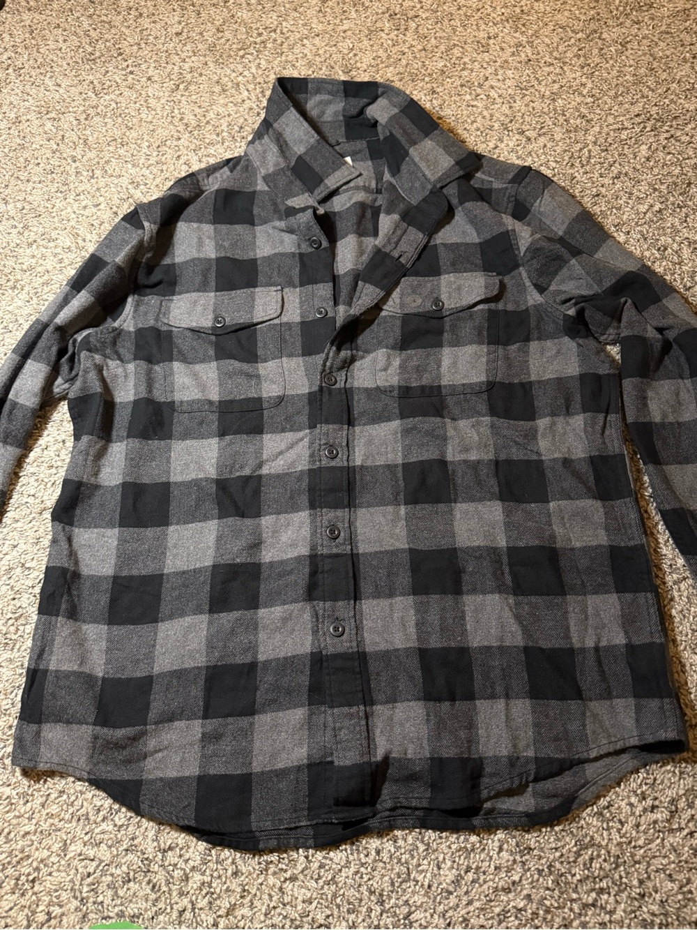 American Eagle Black and Gray Plaid Flannel Shirt